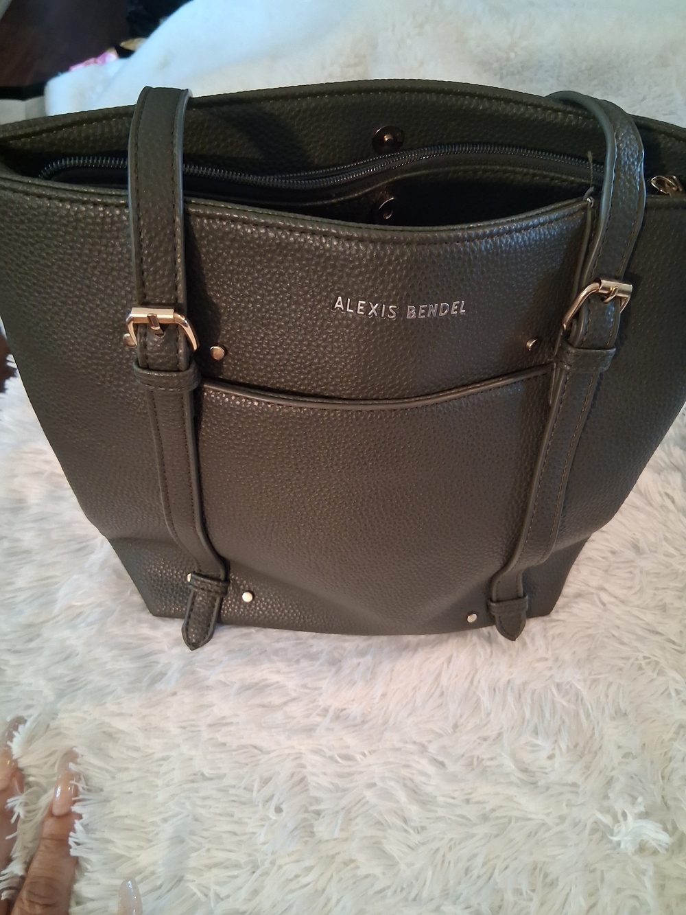 Alexis Bendel Olive Tote with Gold Hardware
